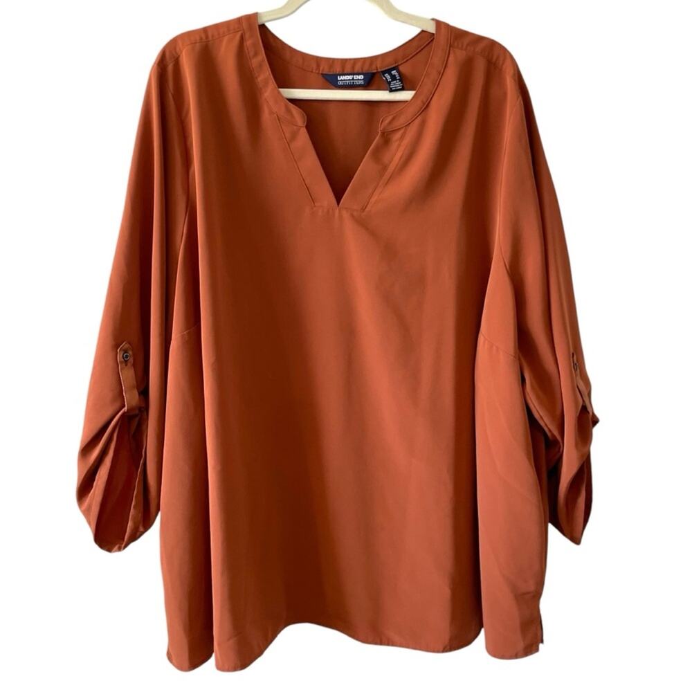 Lands’ End Outfitters Burnt Orange Blouse | Size 5X 30W V-neck cropped sleeve